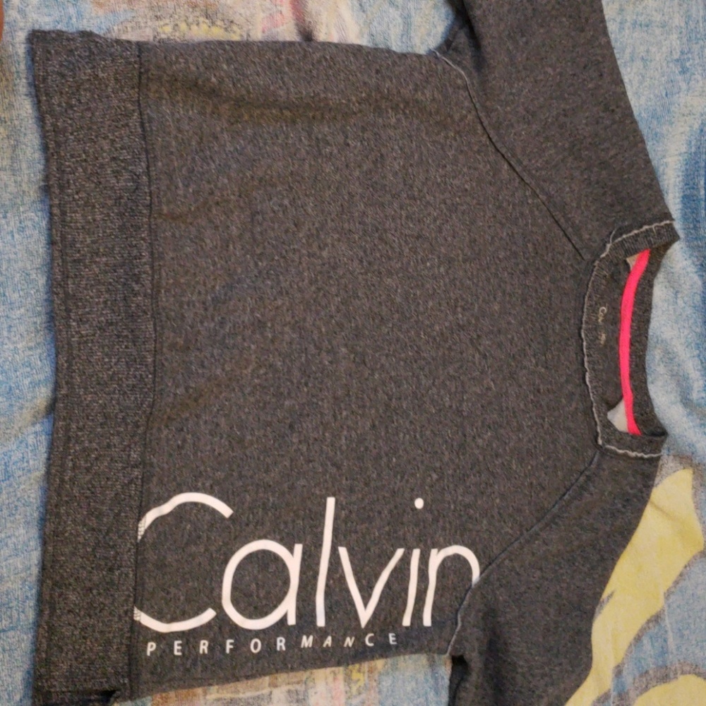 A grey long sleeve Calvin Klein shirt